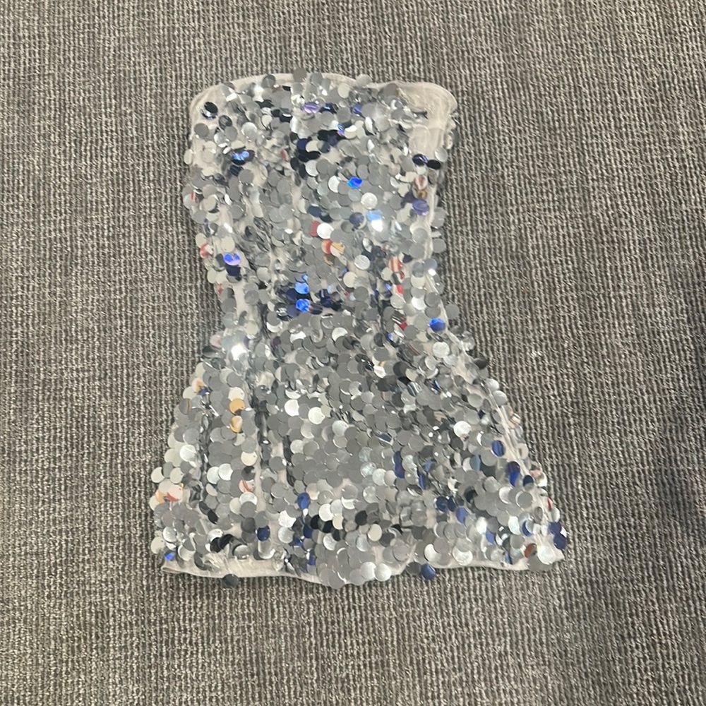 Sparkly Edikted sequin dress size medium strapless mini dress